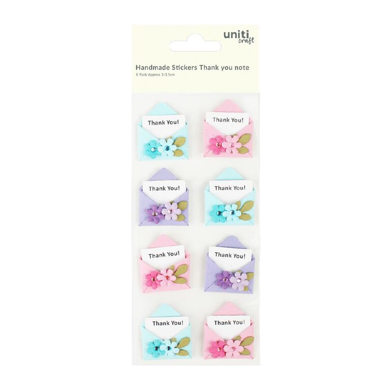 Uniti Hand Made Stickers Thank You Note 8 Piece, , hi-res