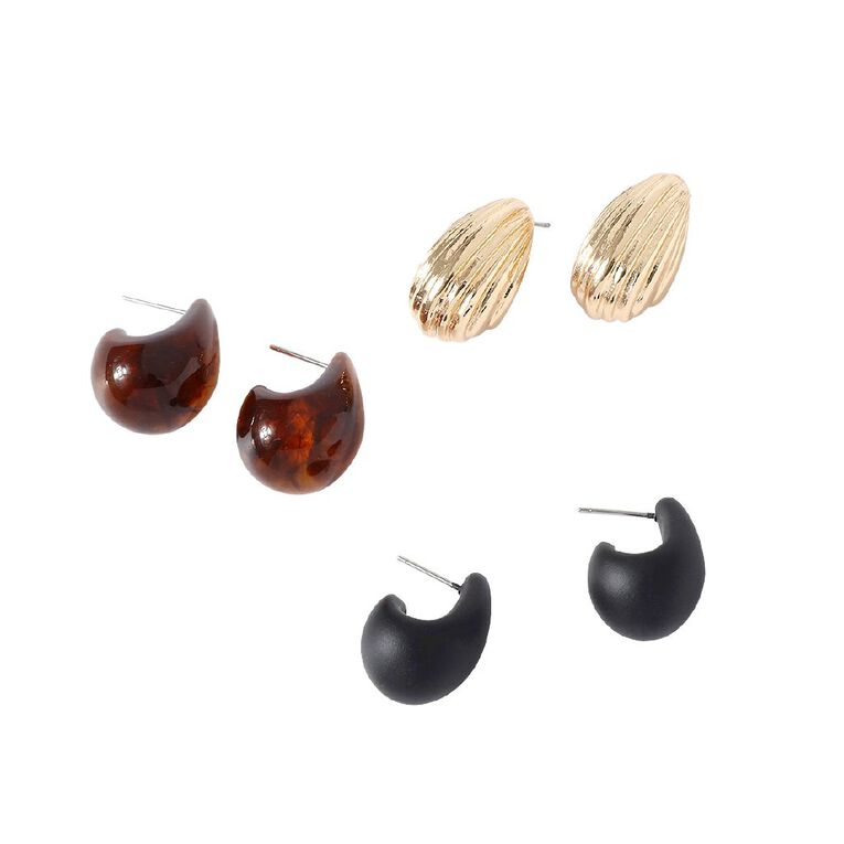 Tear Drop Stud Earrings 3 Pairs, , hi-res