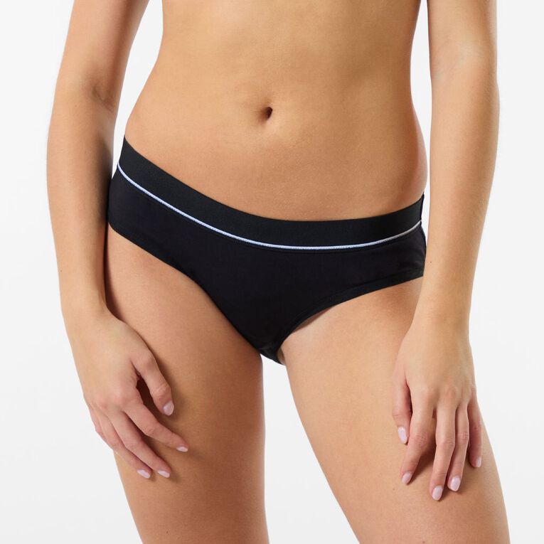 H&H Women's Basic Wide Band Bikini Briefs 2 Pack, Black, hi-res