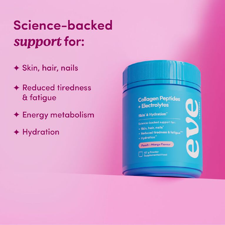 Eve Wellness Collagen Pep Electrolytes Peach Mango 137g, , hi-res