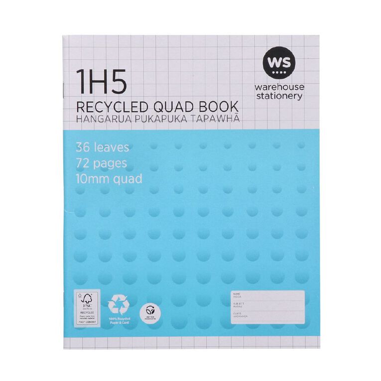 WS Exercise Book 1H5 10mm Quad 36 Leaf Blue Mid, , hi-res