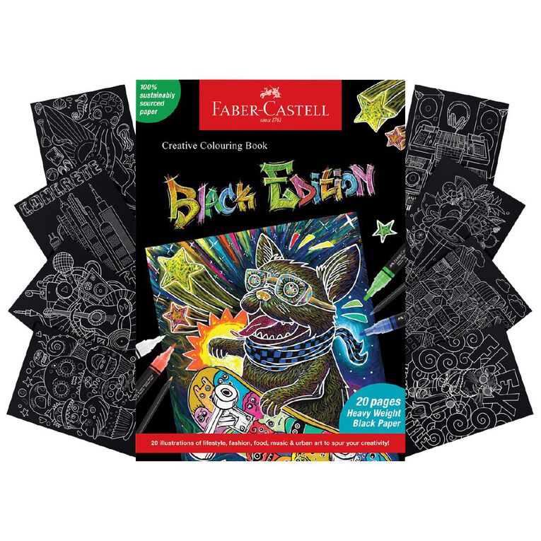 Faber-Castell Black Edition Colouring Book 20 Pages, , hi-res
