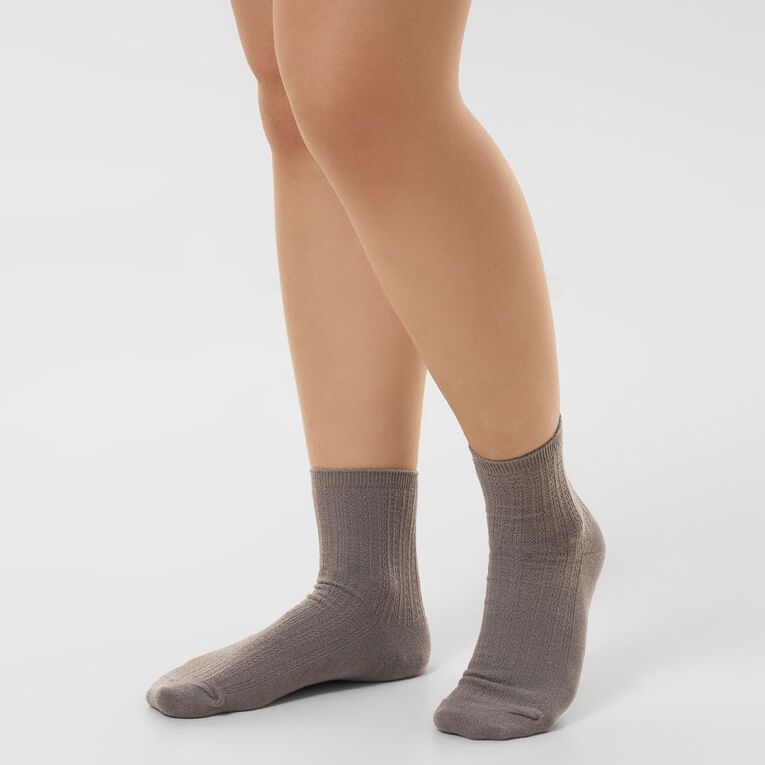 H&H Women's Cable Jacquard Quarter Crew Socks 3 Pack, Cream, hi-res