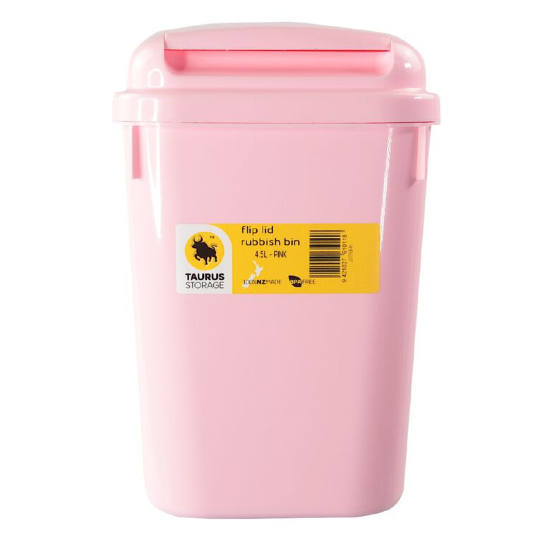 Taurus Flip Lid Rubbish Bin 4.5L Pink, , hi-res