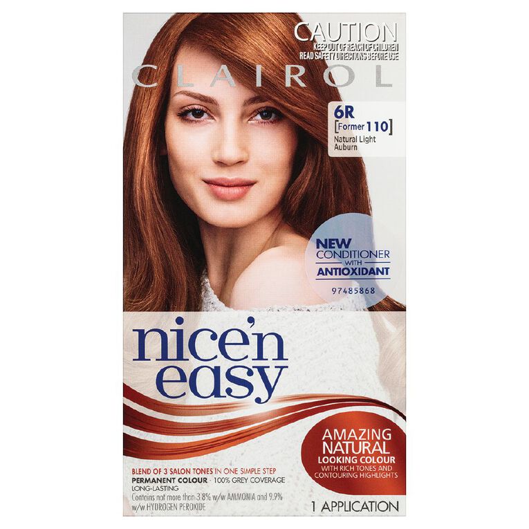 Clairol Nice N Easy Permanent Hair Colour Light Auburn 6R, , hi-res