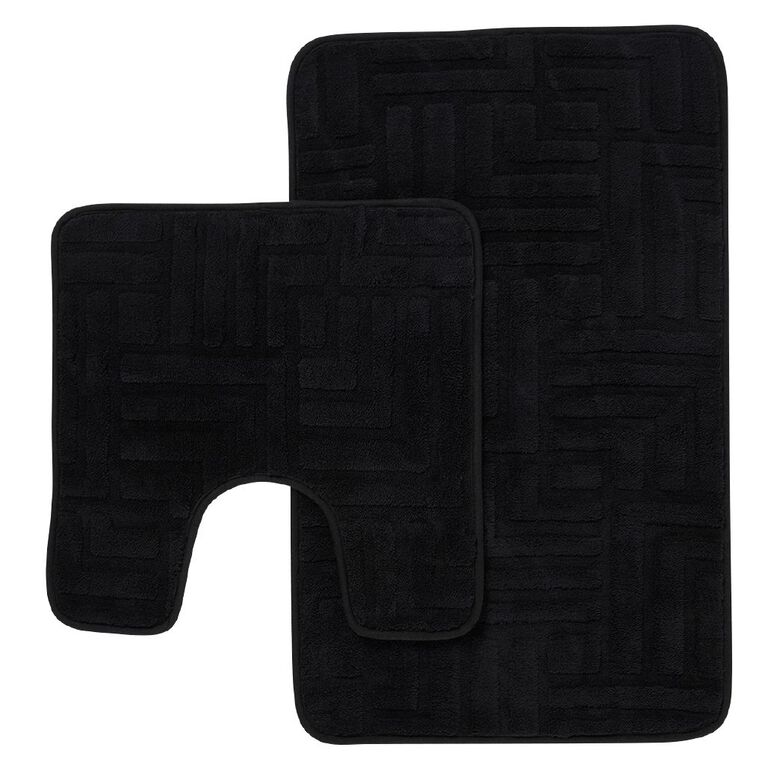Living & Co Bath Mat Set Seattle 2 Piece Black 50cm x 80cm, , hi-res