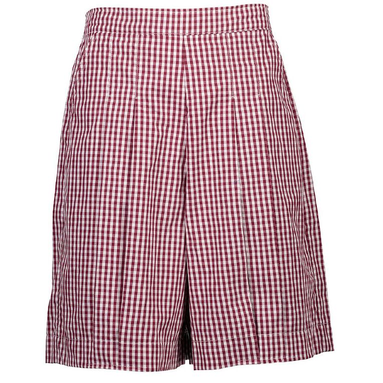 Schooltex Gingham Culottes, Burgundy/White, hi-res