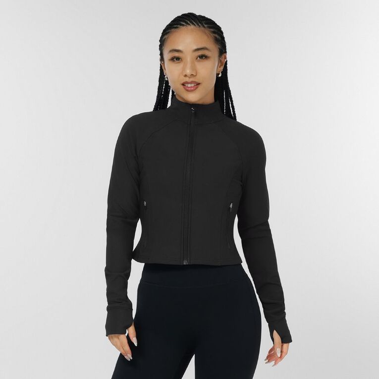 Active Intent Women's Rib Run Zip Sweat, Black, hi-res