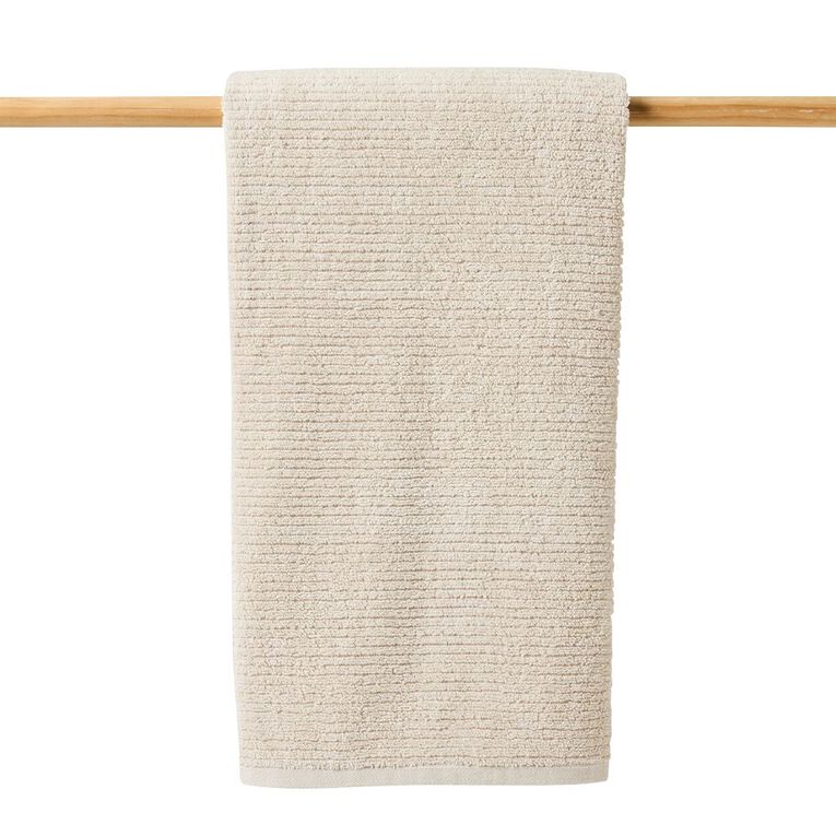 Living & Co Ribbed Spa Towel Natural 90cm x 150cm, , hi-res