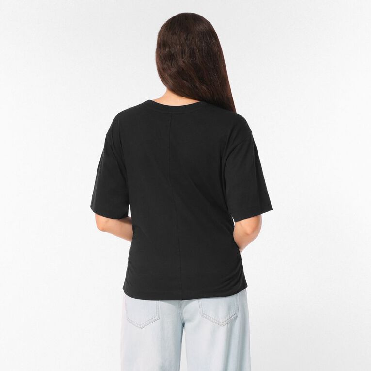 H&H Women's Short Sleeve Gathered Waist Tee, Black, hi-res