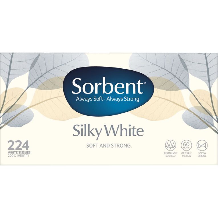 Sorbent Facial Tissues White 224 Sheet White, , hi-res