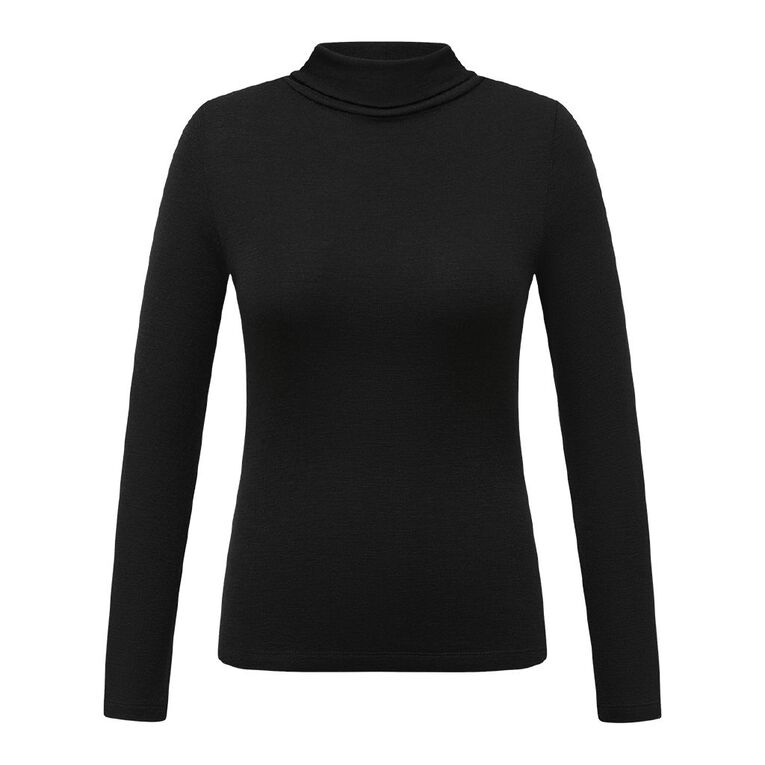 H&H Women's Merino Blend Roll Neck Top, Black, hi-res