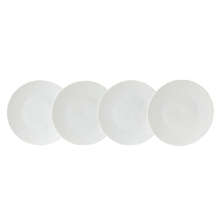 Living & Co Textured Glazed Plates Ivory 4 Pack, , hi-res