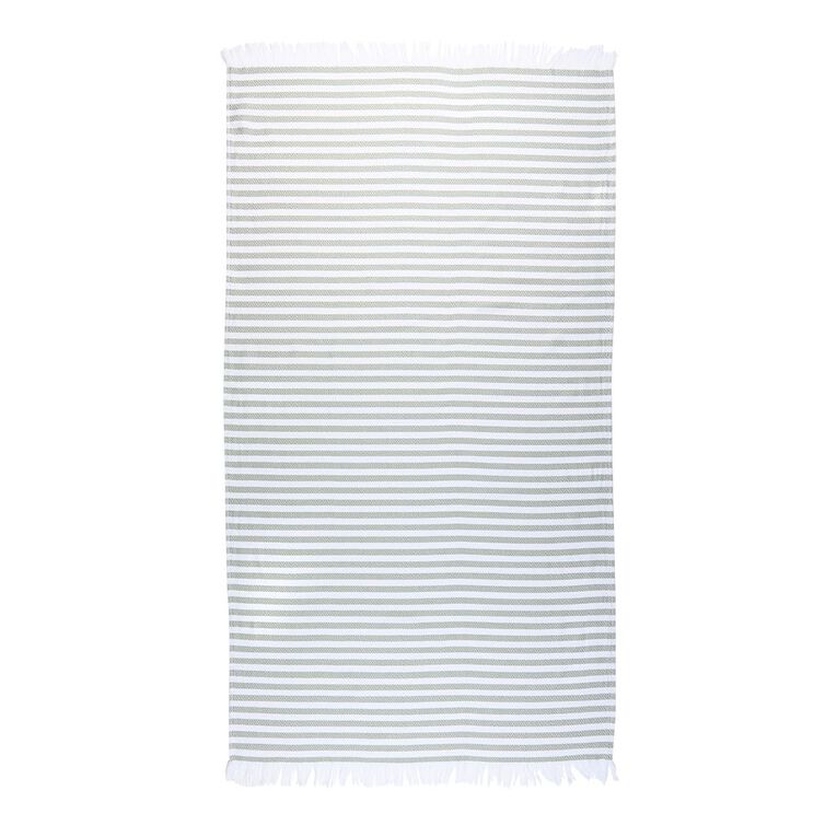 Living & Co Turkish Beach Towel Stripes 90 x 180cm Sage, , hi-res