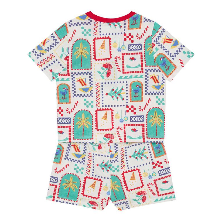 H&H Boys' Family Christmas Tee and Shorts Pyjama Set, Cream, hi-res
