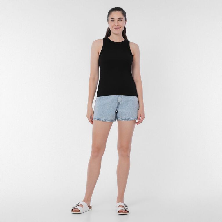 H&H Women's Rib Racer Back Tank, Black, hi-res