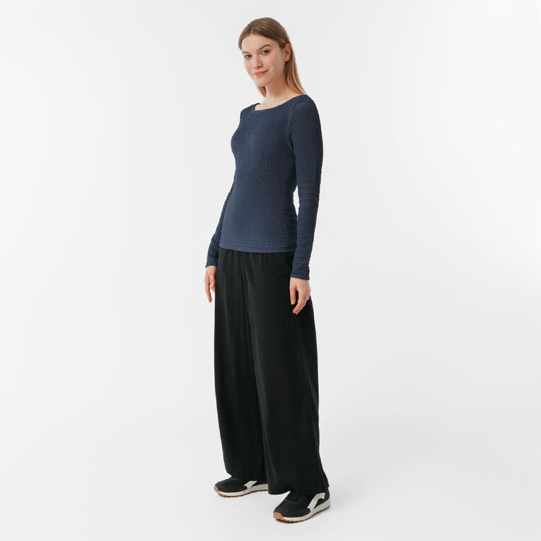H&H Women's Long Sleeve Textured Knit Top, Blue Mid, hi-res