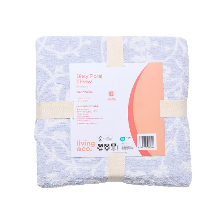 Living & Co Throw Ditsy Floral Blue/White 127cm x 152cm, , hi-res