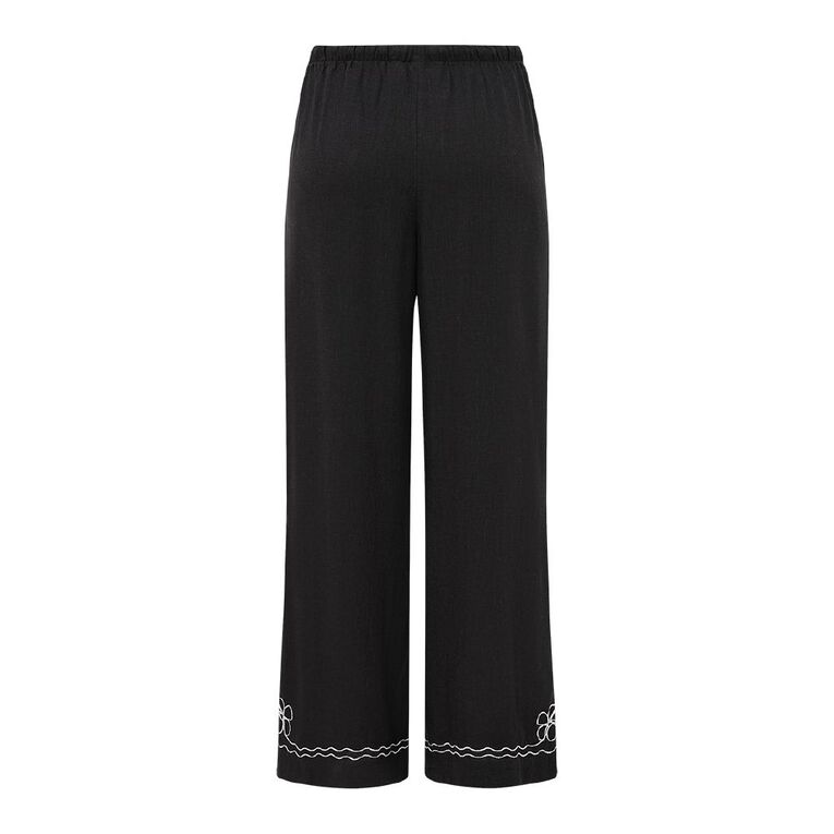 H&H Women's Wide Leg Linen Embroidery Pants, Black, hi-res