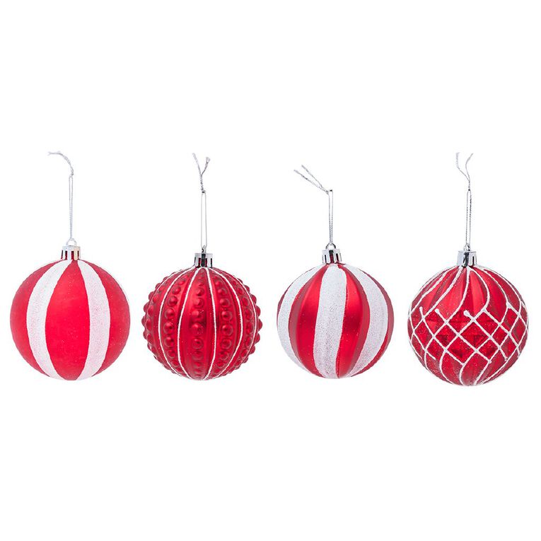 Wonderland Printed Bauble Red/White 16 Pack, , hi-res