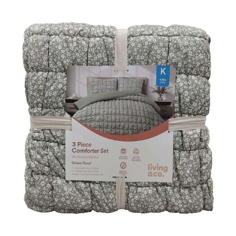 Living & Co 3 Piece Comforter Set Bubble Green King, Green, hi-res