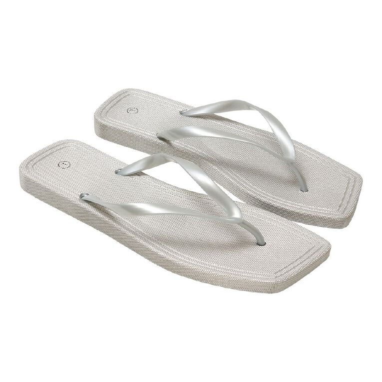 H&H Women's Square Toe Jandals, Silver, hi-res