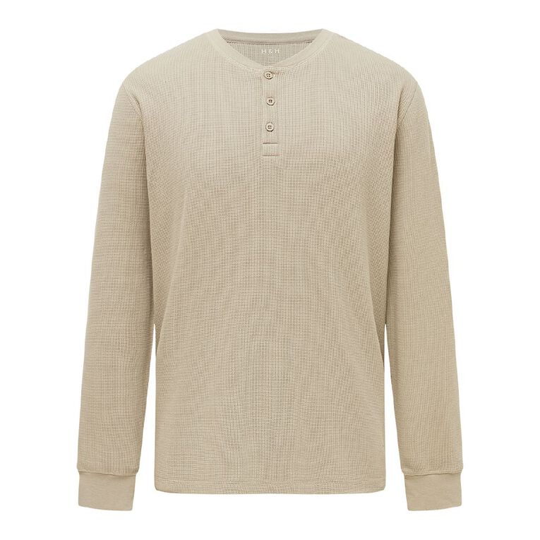 H&H Men's Waffle Henley Tee, Brown Light, hi-res