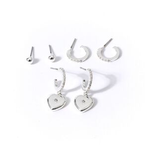 Silver Plated Heart CZ Earrings 3 Pairs