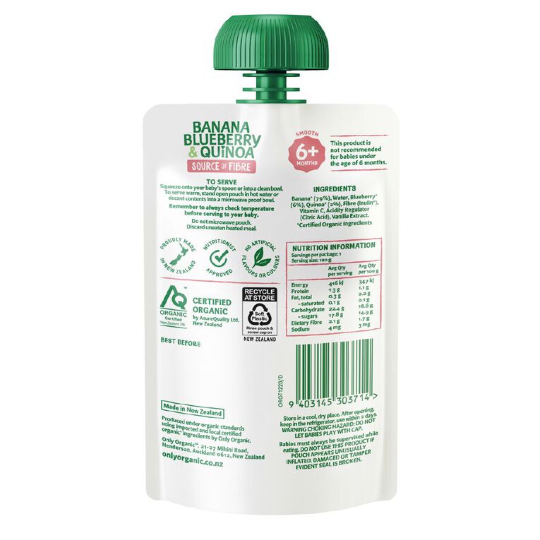 Only Organic Banana Blueberry & Quinoa 6+ Months, , hi-res