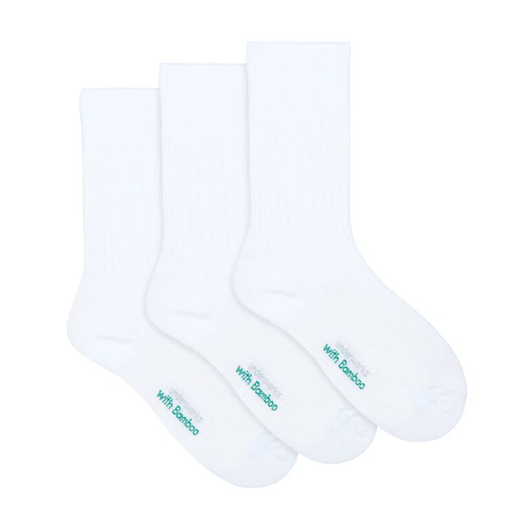 Underworks Women's Bamboo Crew Socks 3 Pack, White, hi-res
