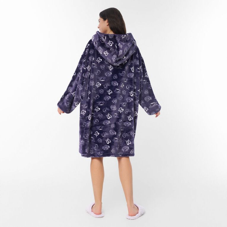 H&H Women's Coral Fleece Oversized Hoodie, Blue Dark, hi-res