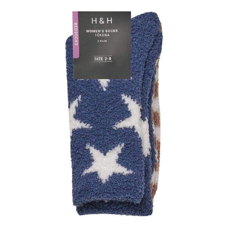H&H Women's Cosy Bedsock 2 Pack, Blue Dark, hi-res