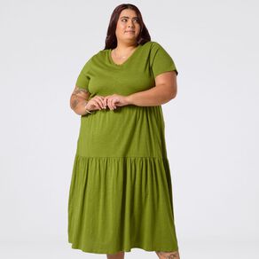 H&H Curve Women's Short Sleeve Slub Tier Midi Dress