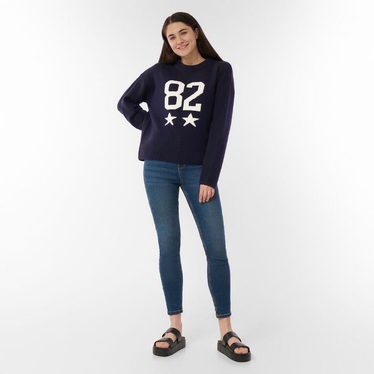 H&H Women's Intarsia Knit Jumper, Navy, hi-res