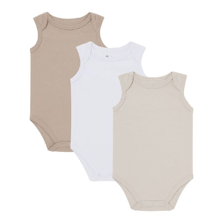 Young Original Long Sleeve Plain Bodysuit 3 Pack, Brown Light, hi-res