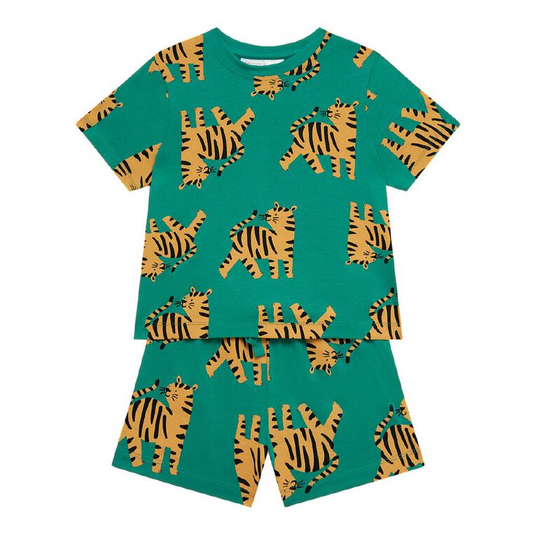 H&H Boys' Tee and Shorts Pyjama Set, Green Mid, hi-res
