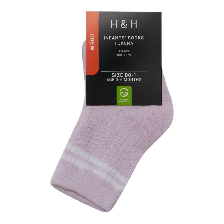 H&H Infants' Grib Rib Crew Socks 7 Pack, Purple Light, hi-res