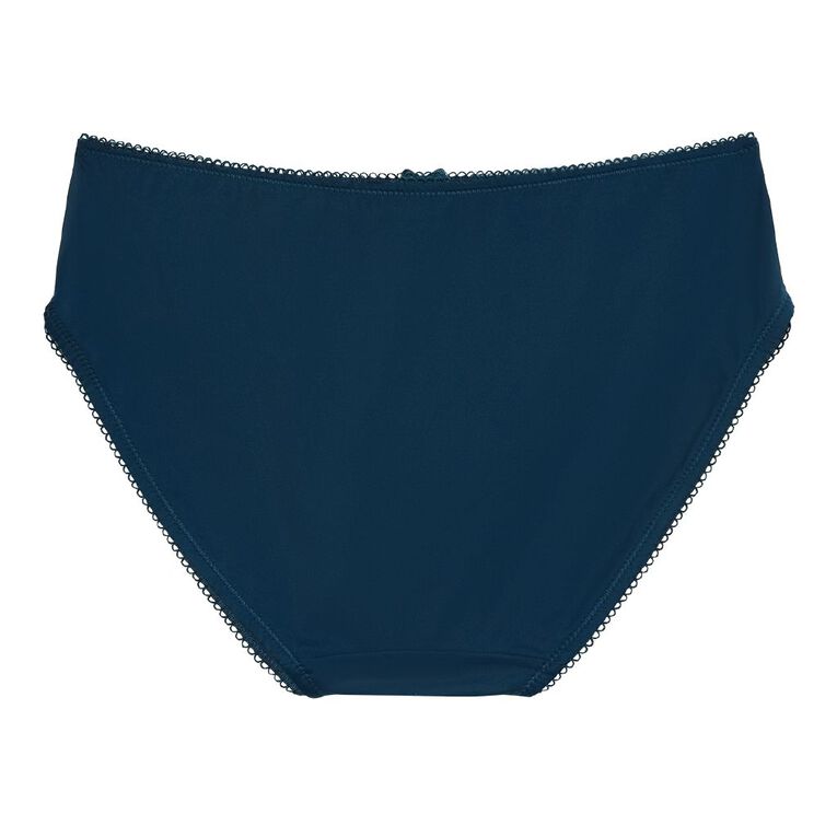 H&H Women's Bella Plain & Lace Bikini Briefs, Blue Dark, hi-res
