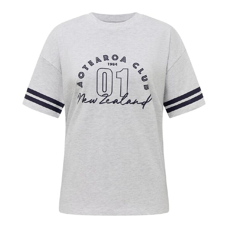 H&H Women's Short Sleeve Boyfriend Graphic Tee, Grey Mid, hi-res