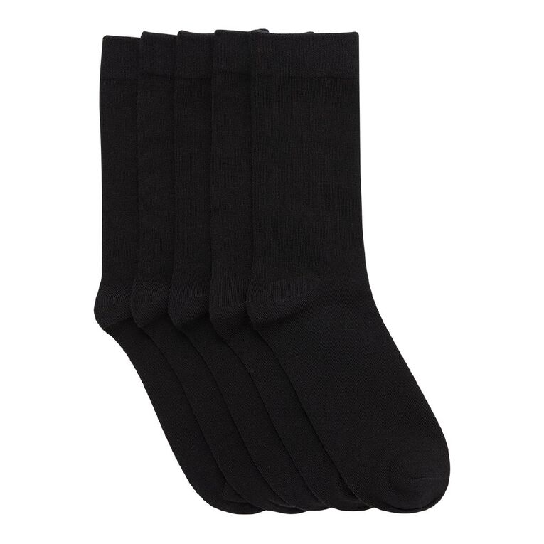 H&H Women's Plain Crew Socks 5 Pack, Black, hi-res