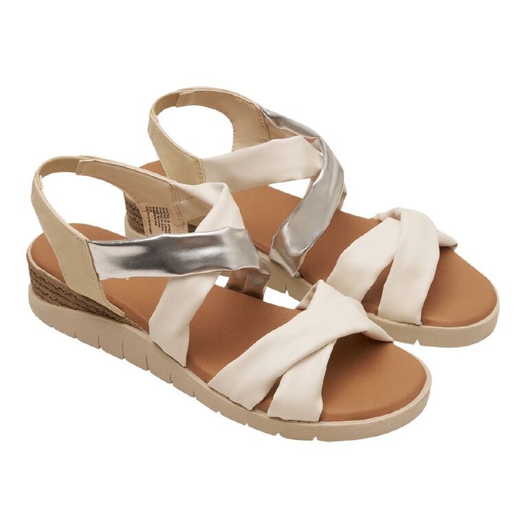 H&H Women's Strappy Comfort Sandals, White/Silver, hi-res