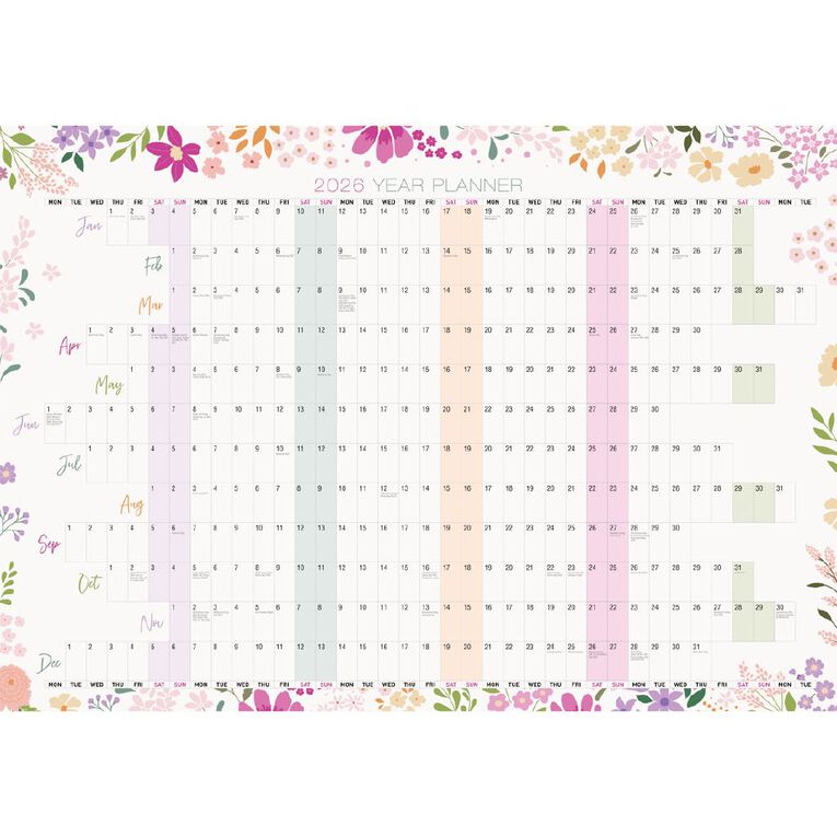 WS 2026 Wall Planner 1000x700mm Flower Pink, , hi-res