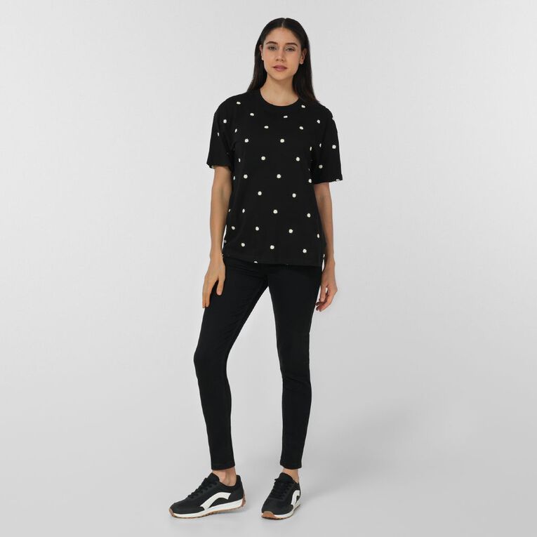 H&H Women's Short Sleeve Embellished Tee, Black, hi-res