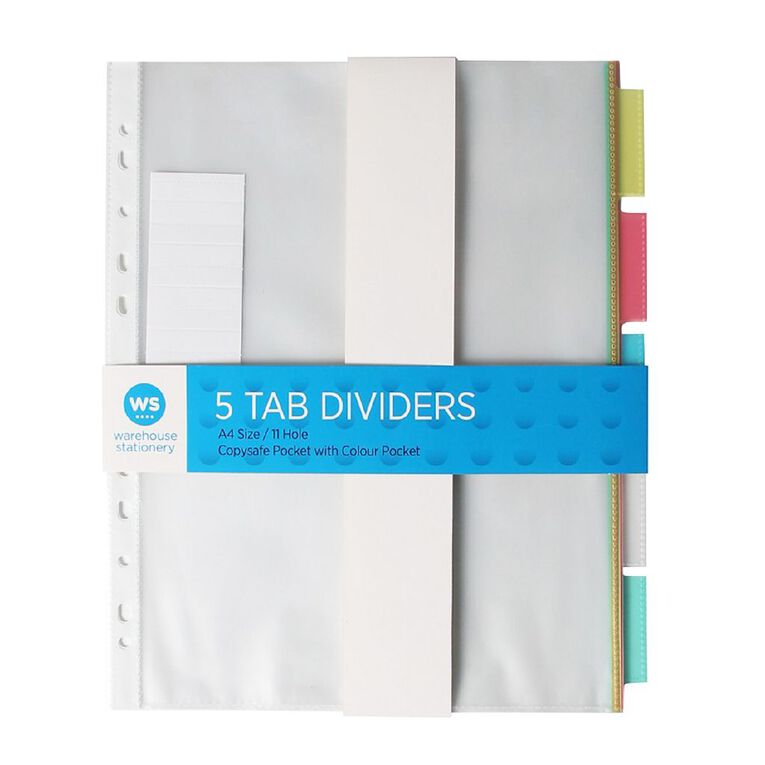 WS 5 Tab Pocket Coloured Dividers, , hi-res