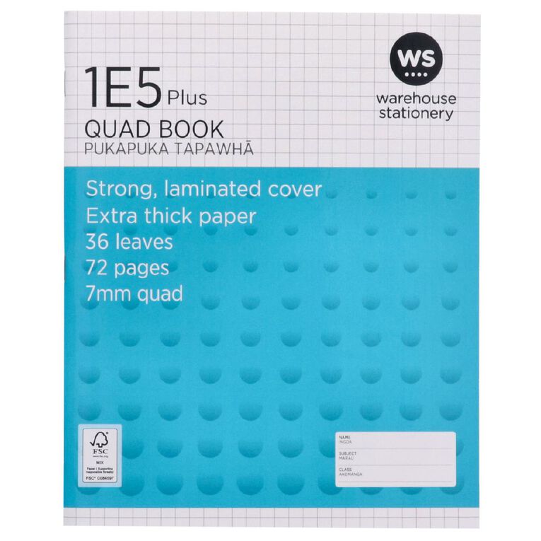 WS Exercise Book 1E5 Plus 7mm Quad 36 Leaf Blue, , hi-res