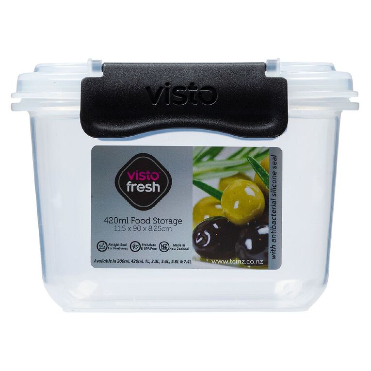 Visto Fresh Storage Container Clear/Charcoal Clips 420ml, , hi-res