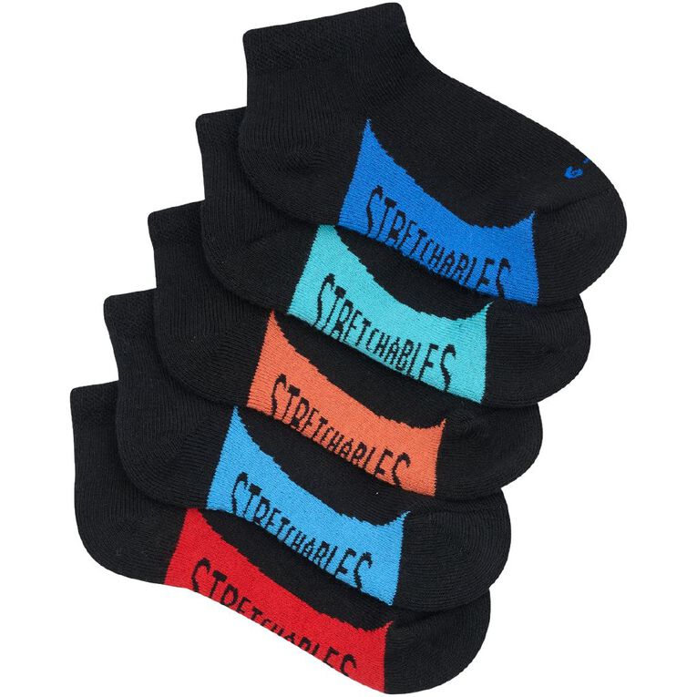 Rio Boys' Stretchable Low Cut Socks 5 Pack, Black, hi-res