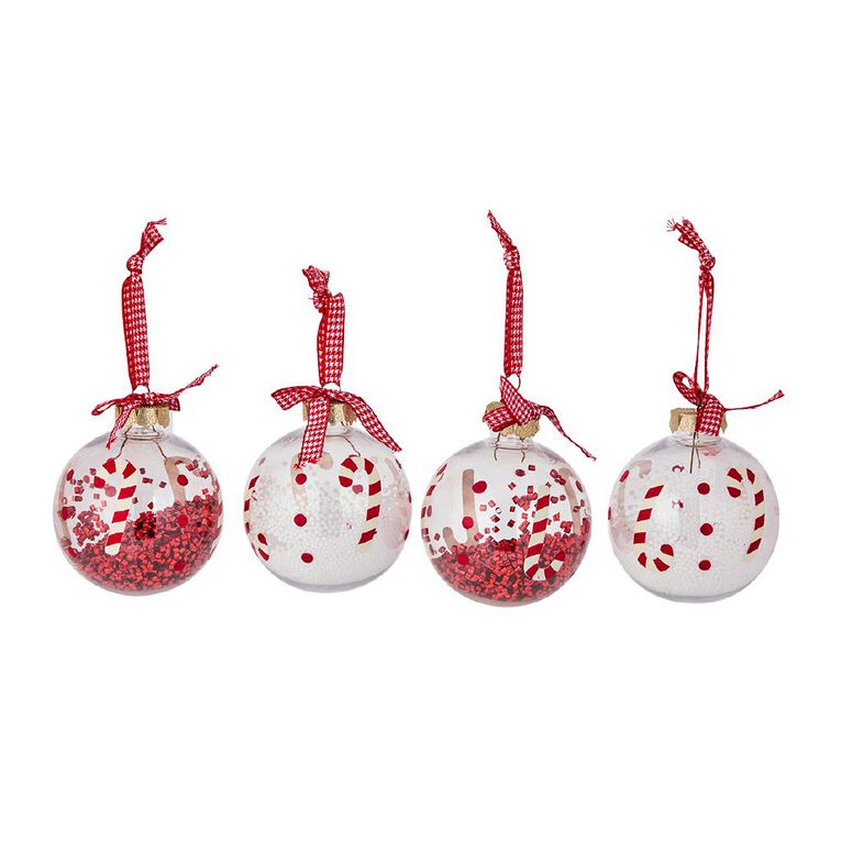 Wonderland Joyful Tidings Snowy Christmas Baubles 8cm 4 Pack, , hi-res