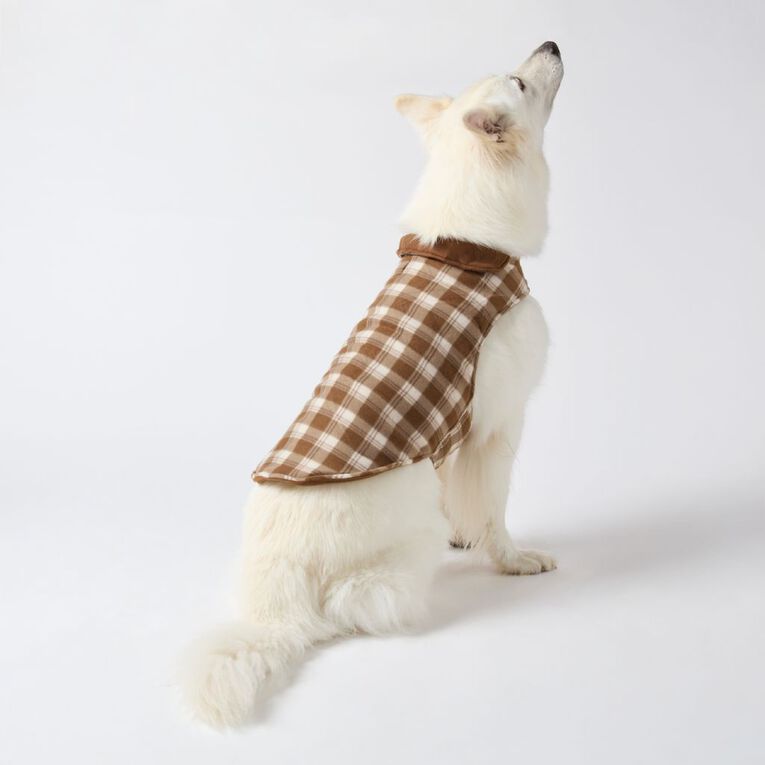Petzone Fleece Pet Jacket Check Brown Mid 2XL, , hi-res