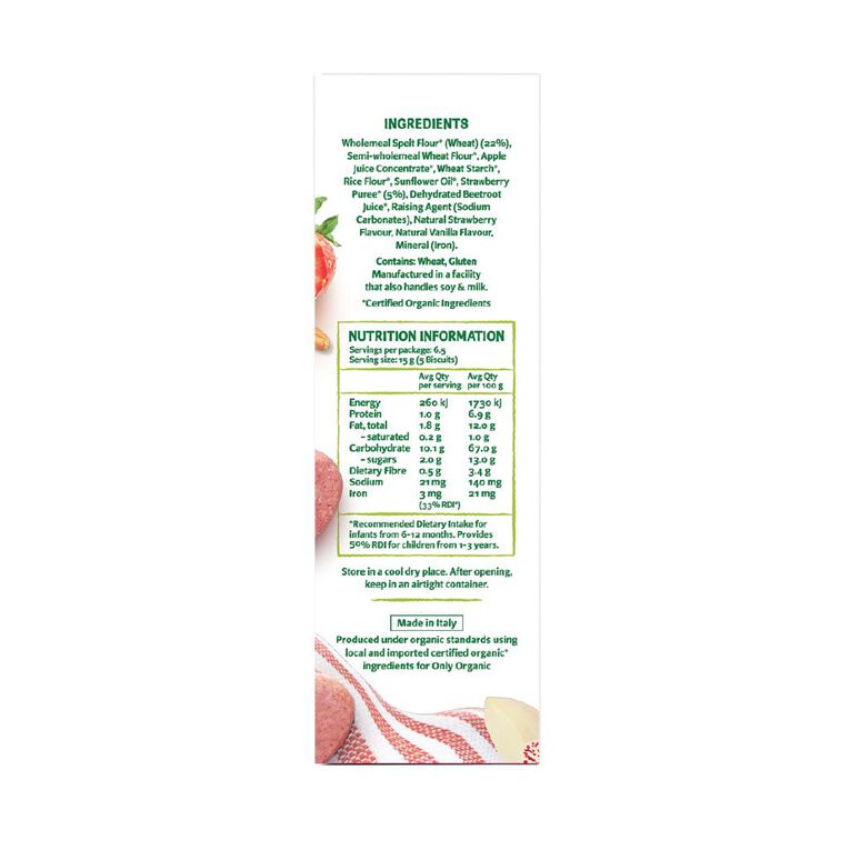 Only Organic Strawberry Vanilla & Spelt Biscuits 10+ Months 100g, , hi-res
